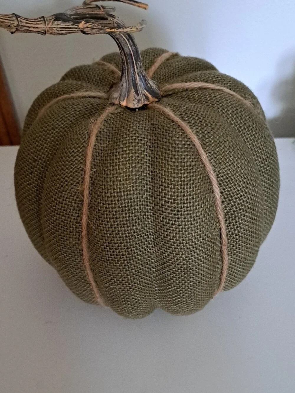 Rustic Olive Green Burlap Pumpkin Accent - Home Accents